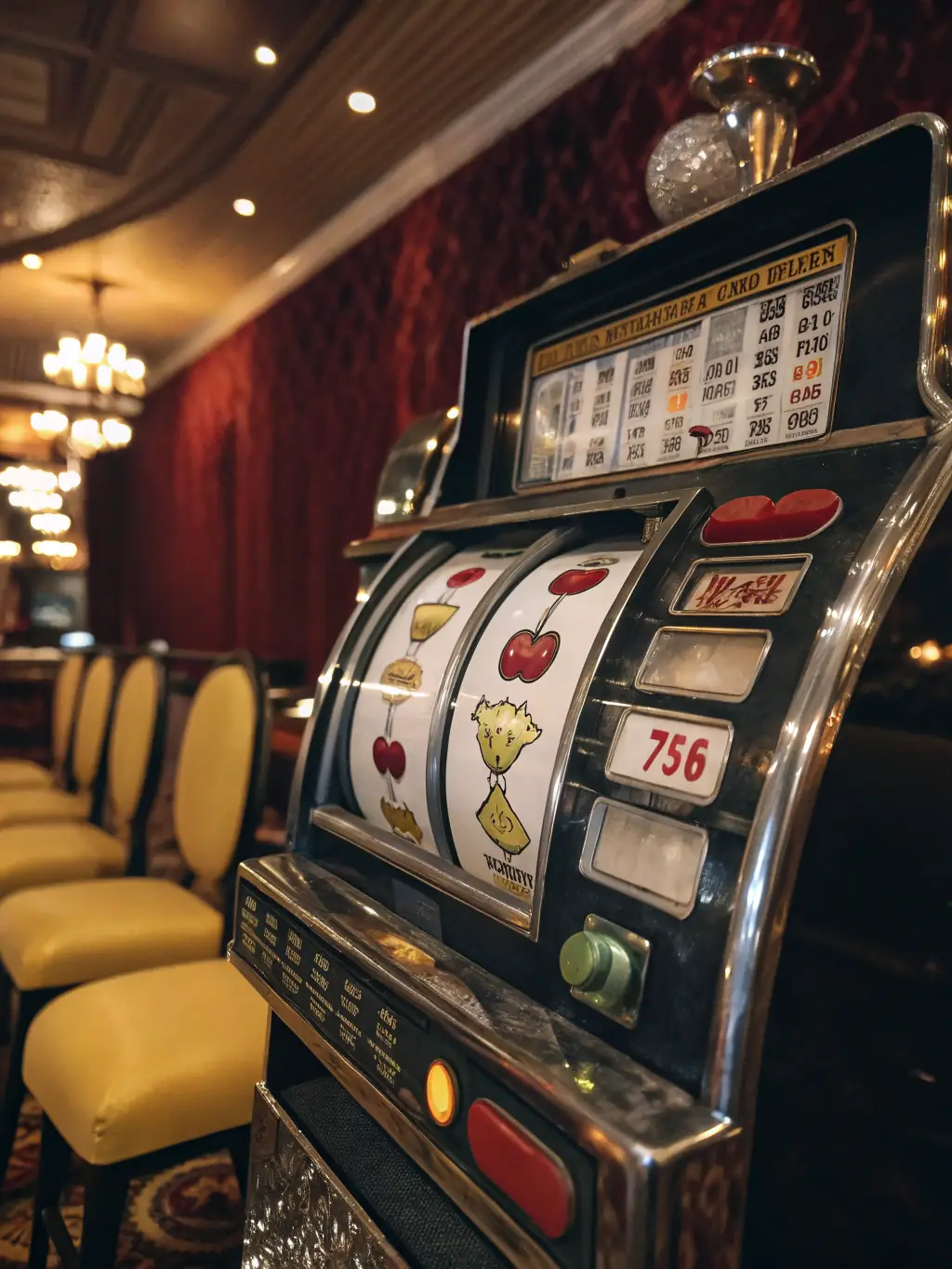 An image evoking nostalgia for classic slot games, with traditional symbols like fruits and sevens, set against a retro casino backdrop.