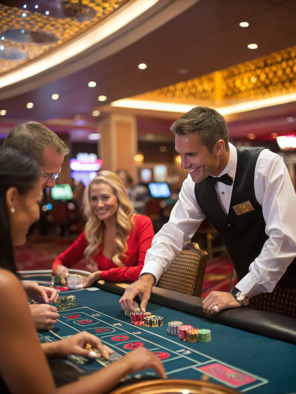 A dynamic image of a live casino table, featuring a professional dealer and players engaged in a game of blackjack, streamed in high definition.